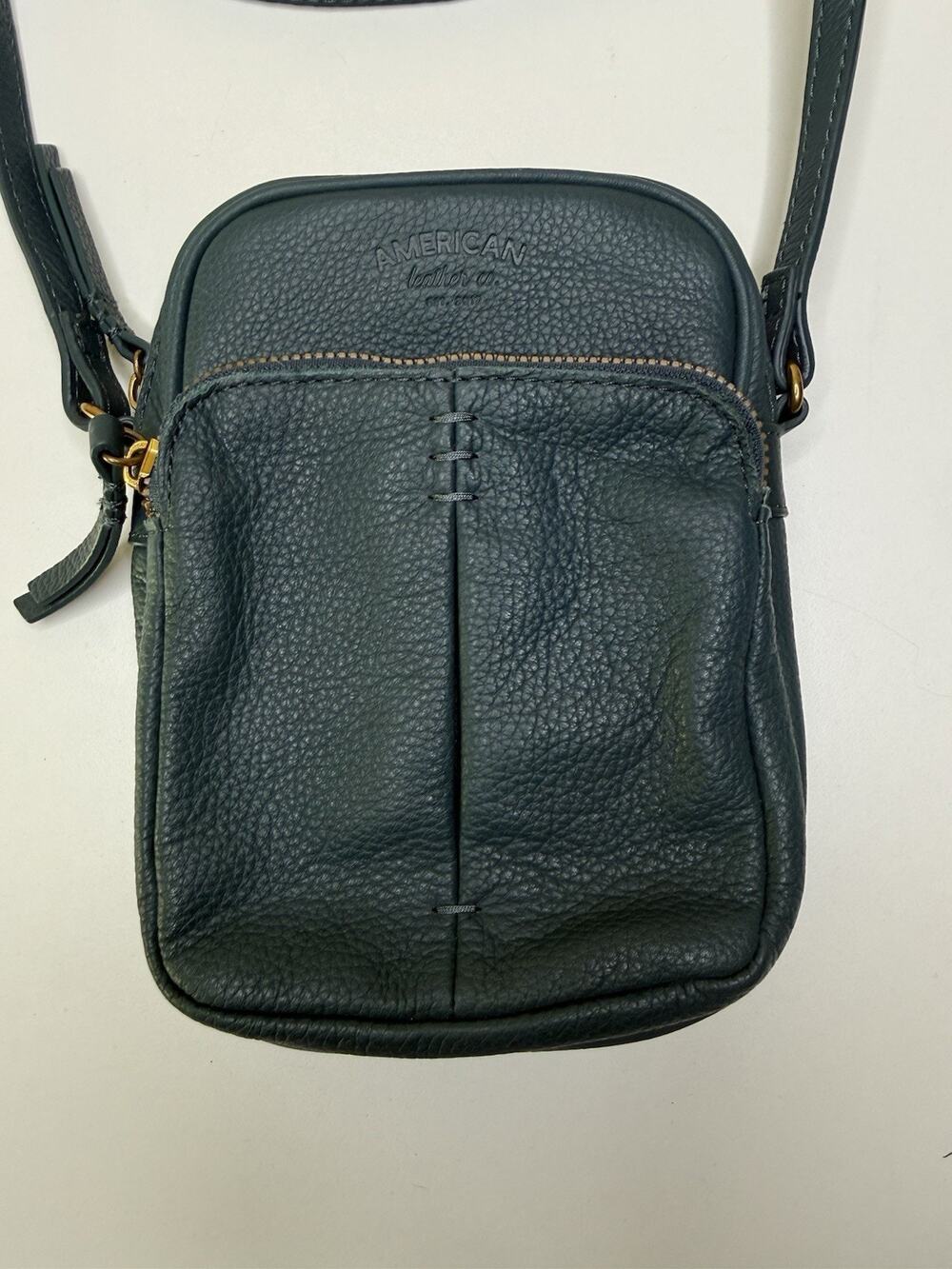 American Leather Co. Cleveland Mini Crossbody Dark Teal Pebbled Leather Zip Bag